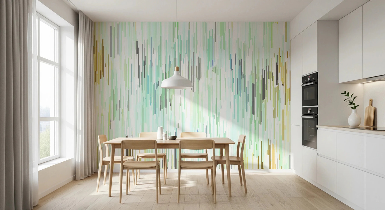 Teal Rain Geometric Spring Fall Wall Mural