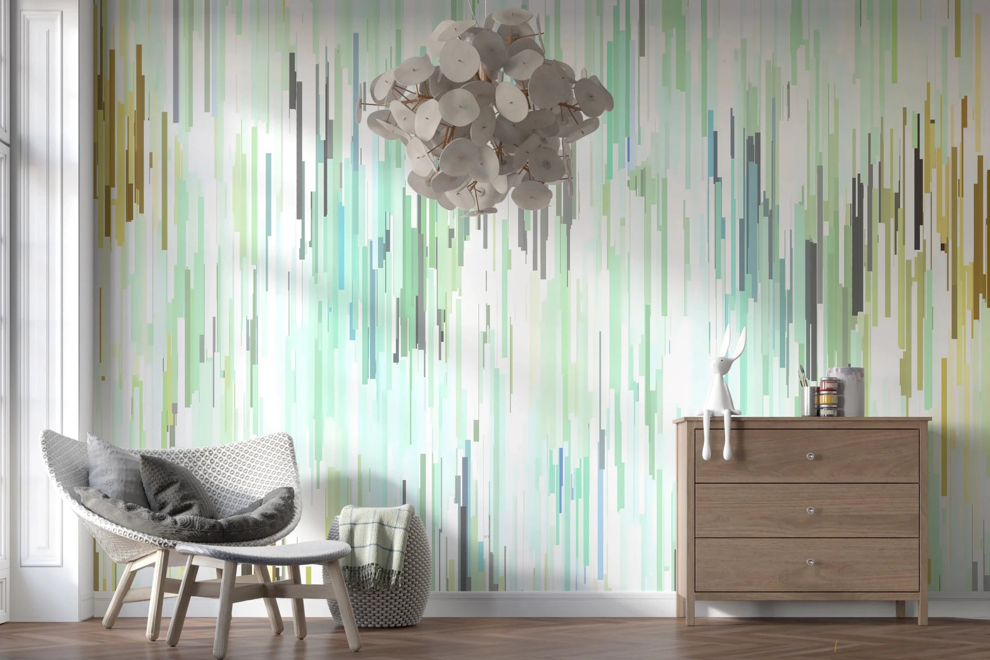 Teal Rain Geometric Spring Fall Wall Mural