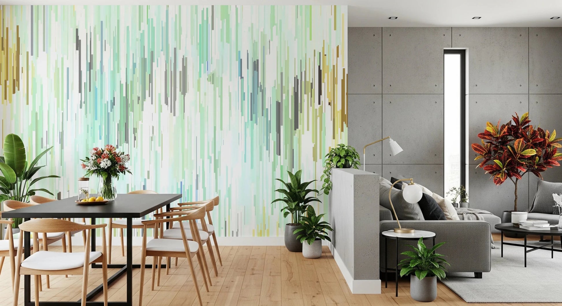 Teal Rain Geometric Spring Fall Wall Mural