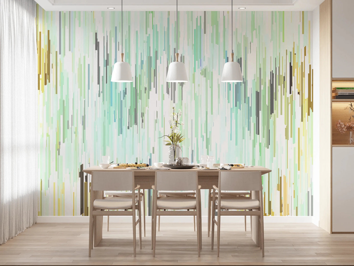 Teal Rain Geometric Spring Fall Wall Mural