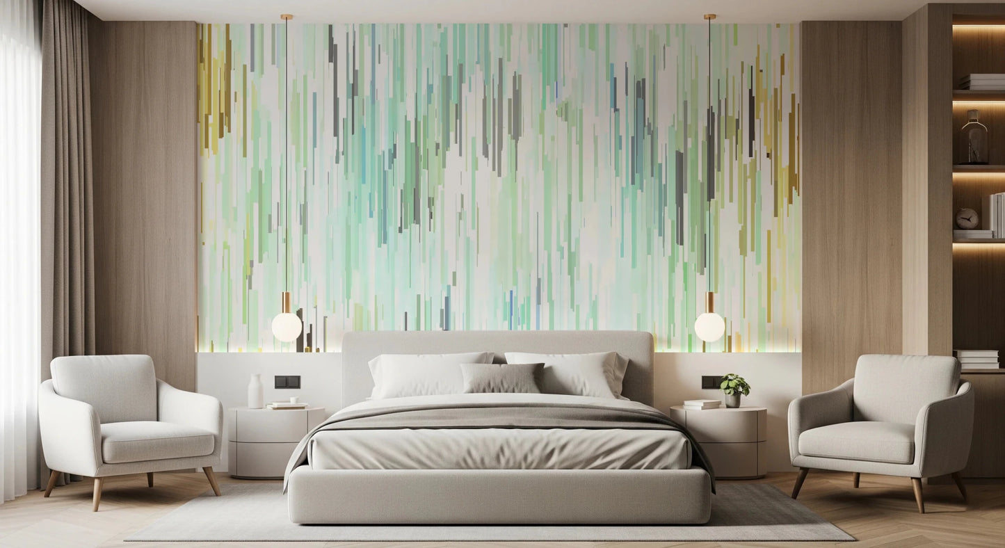 Teal Rain Geometric Spring Fall Wall Mural