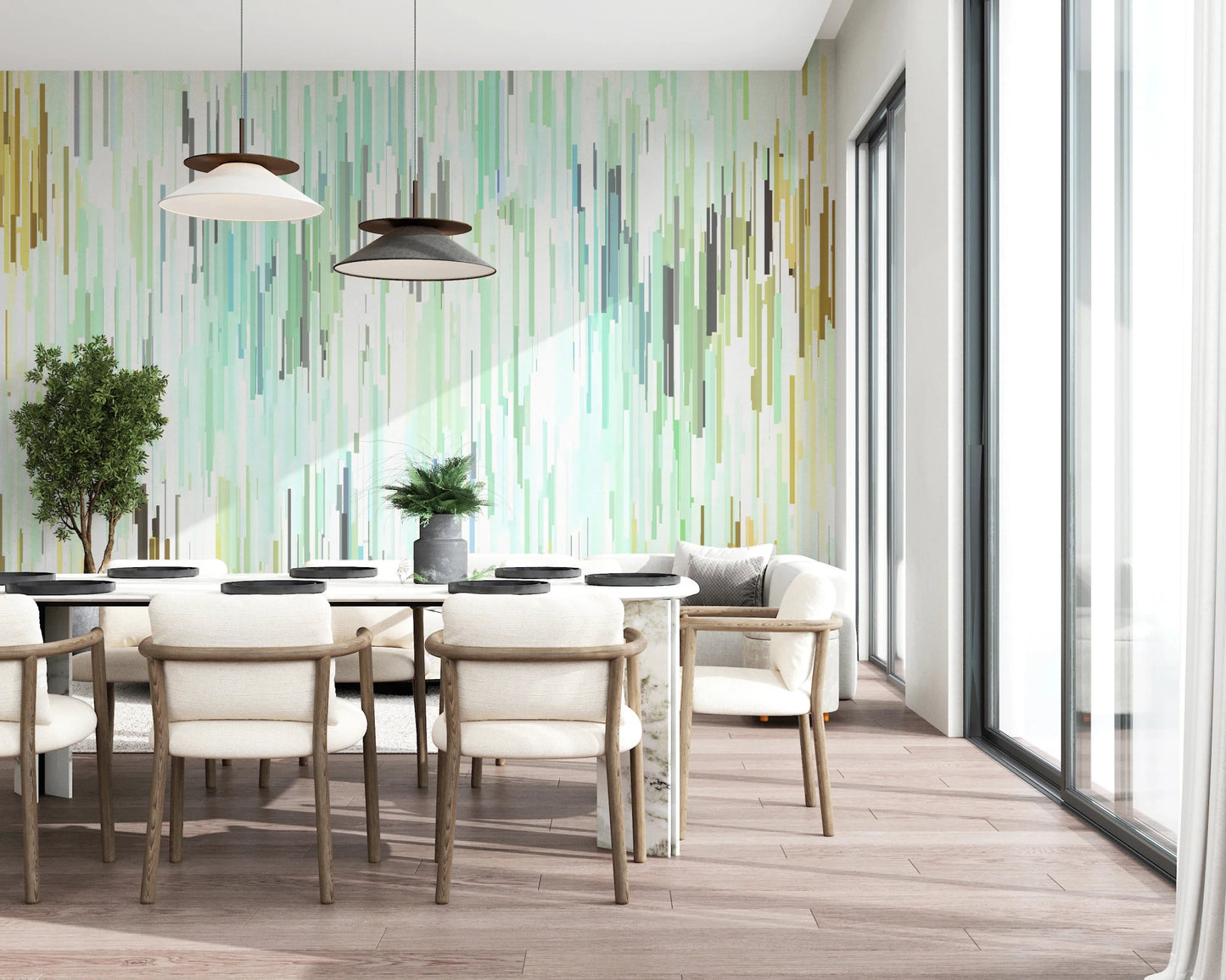 Teal Rain Geometric Spring Fall Wall Mural