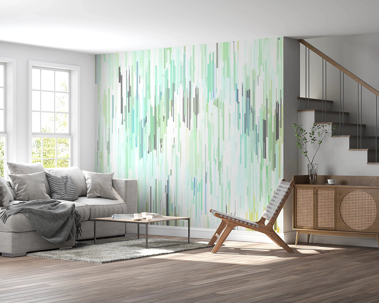 Teal Rain Geometric Spring Fall Wall Mural