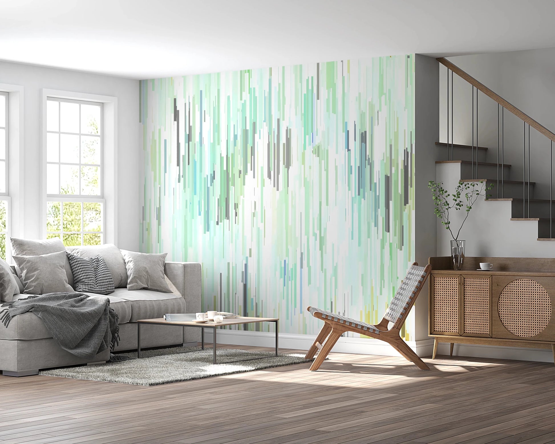 Teal Rain Geometric Spring Fall Wall Mural