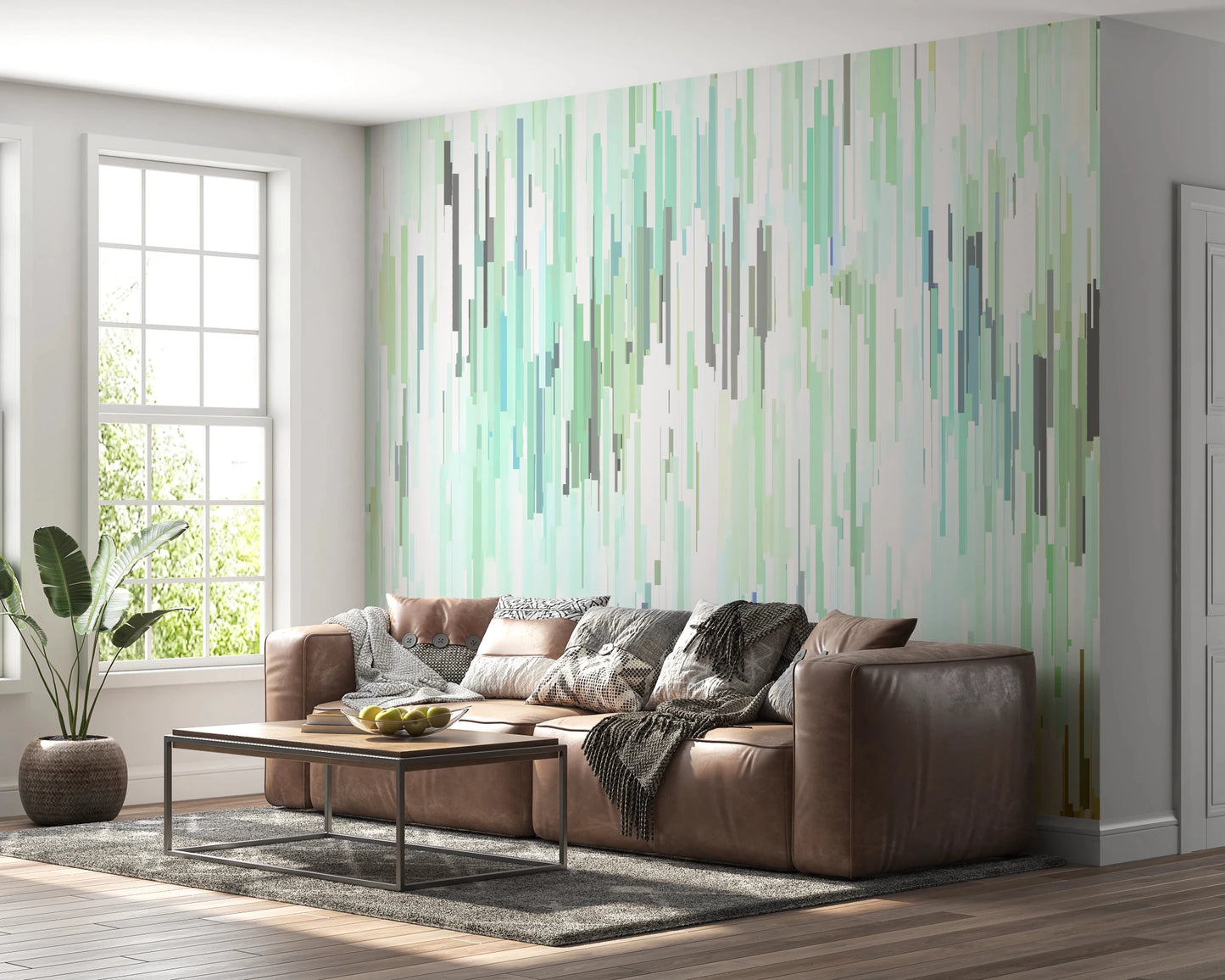 Teal Rain Geometric Spring Fall Wall Mural