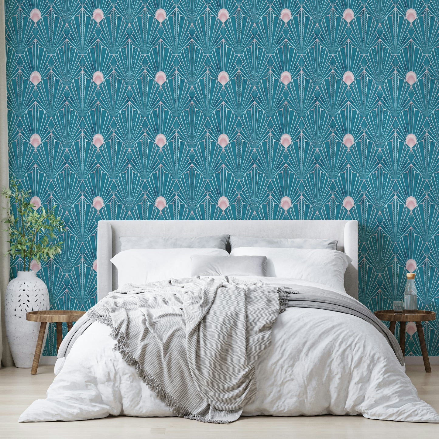 The New Twenties wallpaper with bold teal and shimmer

