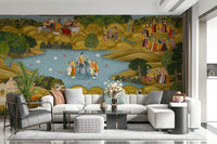 Teal Tapovan wall mural with nature-inspired pattern in teal tones