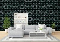 Stylish teal wall mural featuring layered triangle shapes.

