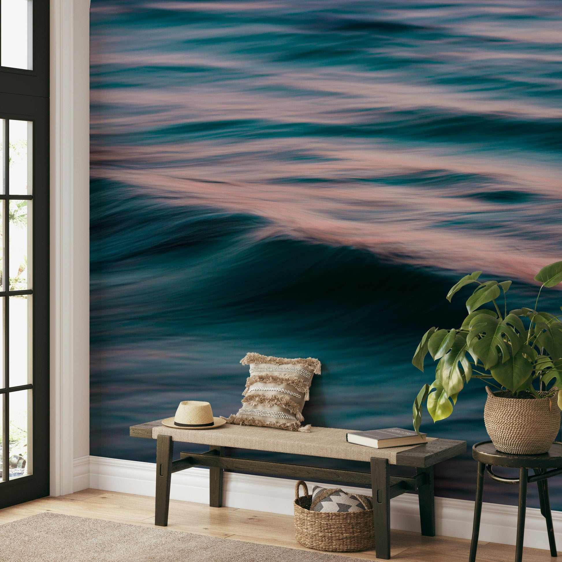 A graceful subtle pattern wall mural in cool, natural tones.

