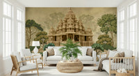 Temple theme wall mural Divine Devalaya with calm, refined palette