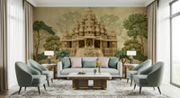 Divine Devalaya mural installed on a living room feature wall