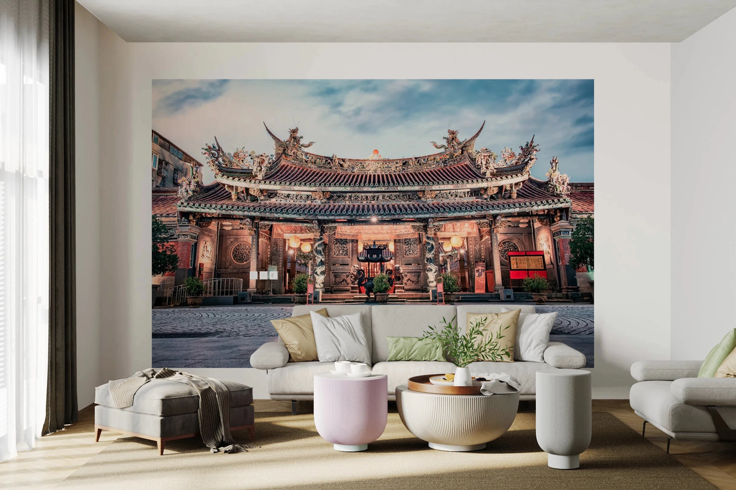 Warm twilight wall mural enriches living room