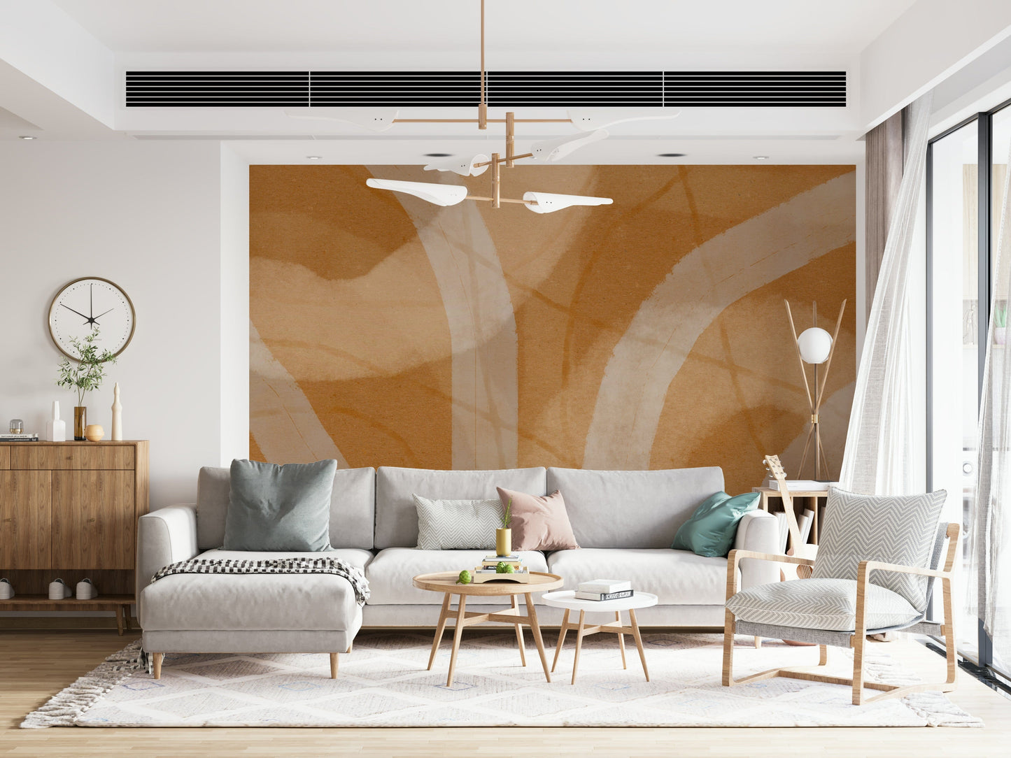 An artistic minimalist form mural for home decor.