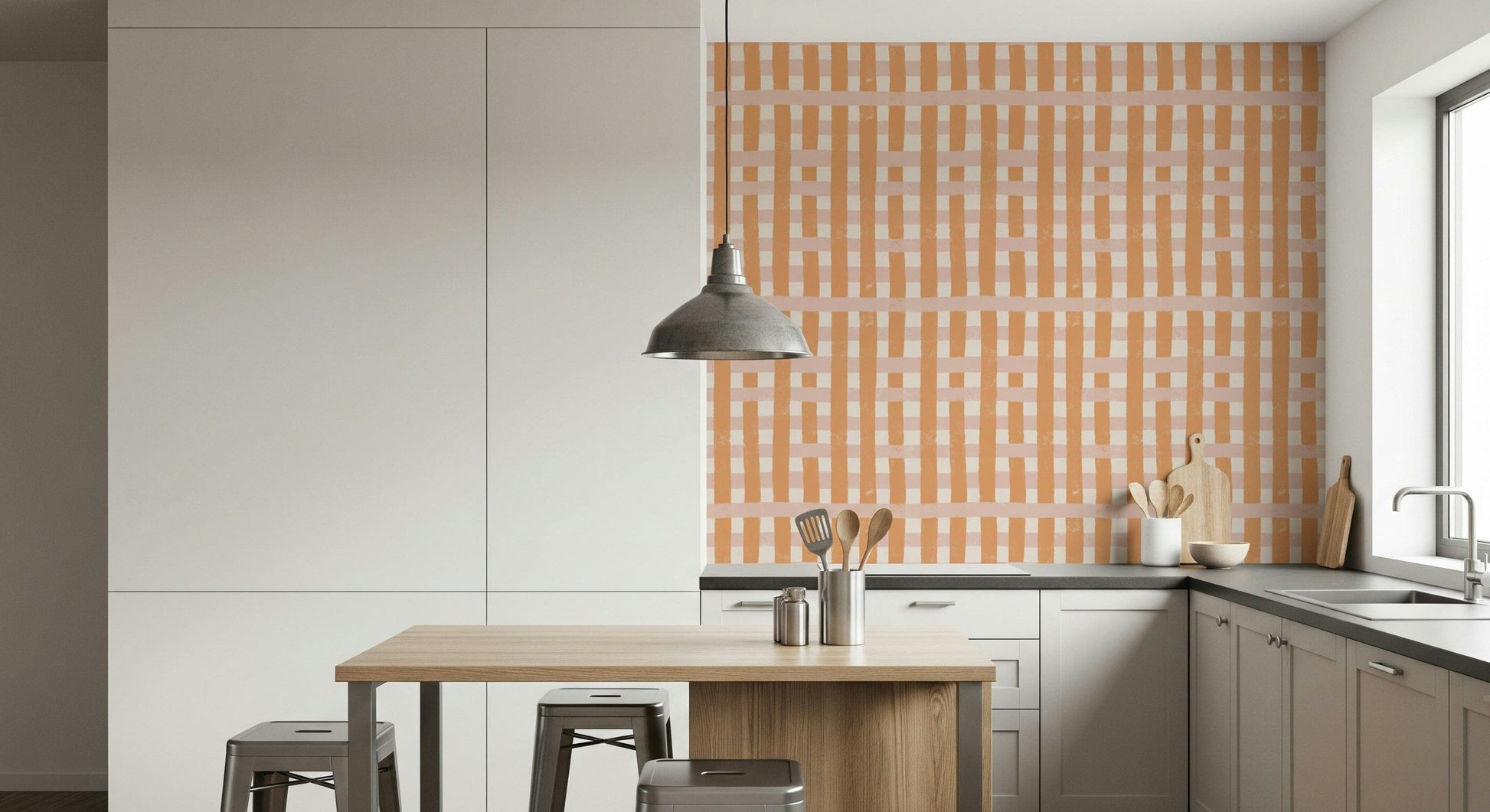 Natural earth-tone stripes adding warmth and texture to walls.