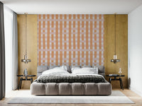 Minimalist striped wallpaper featuring warm terra palette tones.