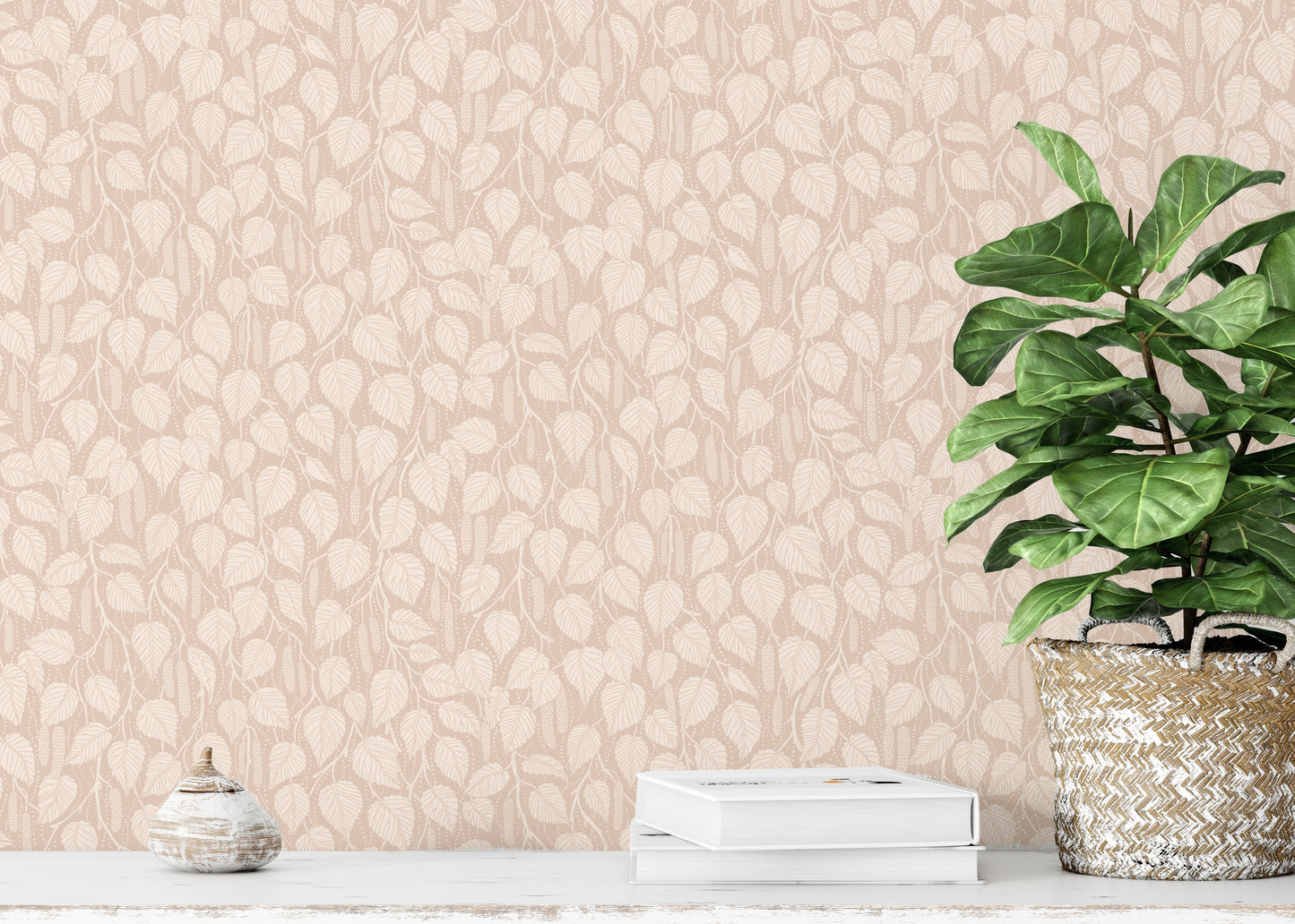 Terra-Toned Dewy Birch Branches Wallpaper⁠