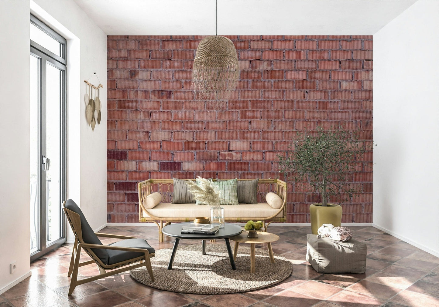 Wall mural with warm terracotta tones and detailed brick textures for modern rustic interiors.