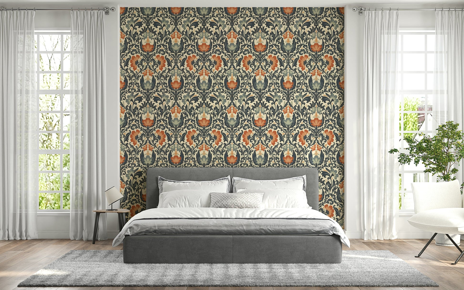Grandeur scrollwork wall mural, sophisticated floral pattern, Timeless Floral.