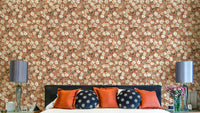 Terracotta floral wallpaper with rustic copper tones


