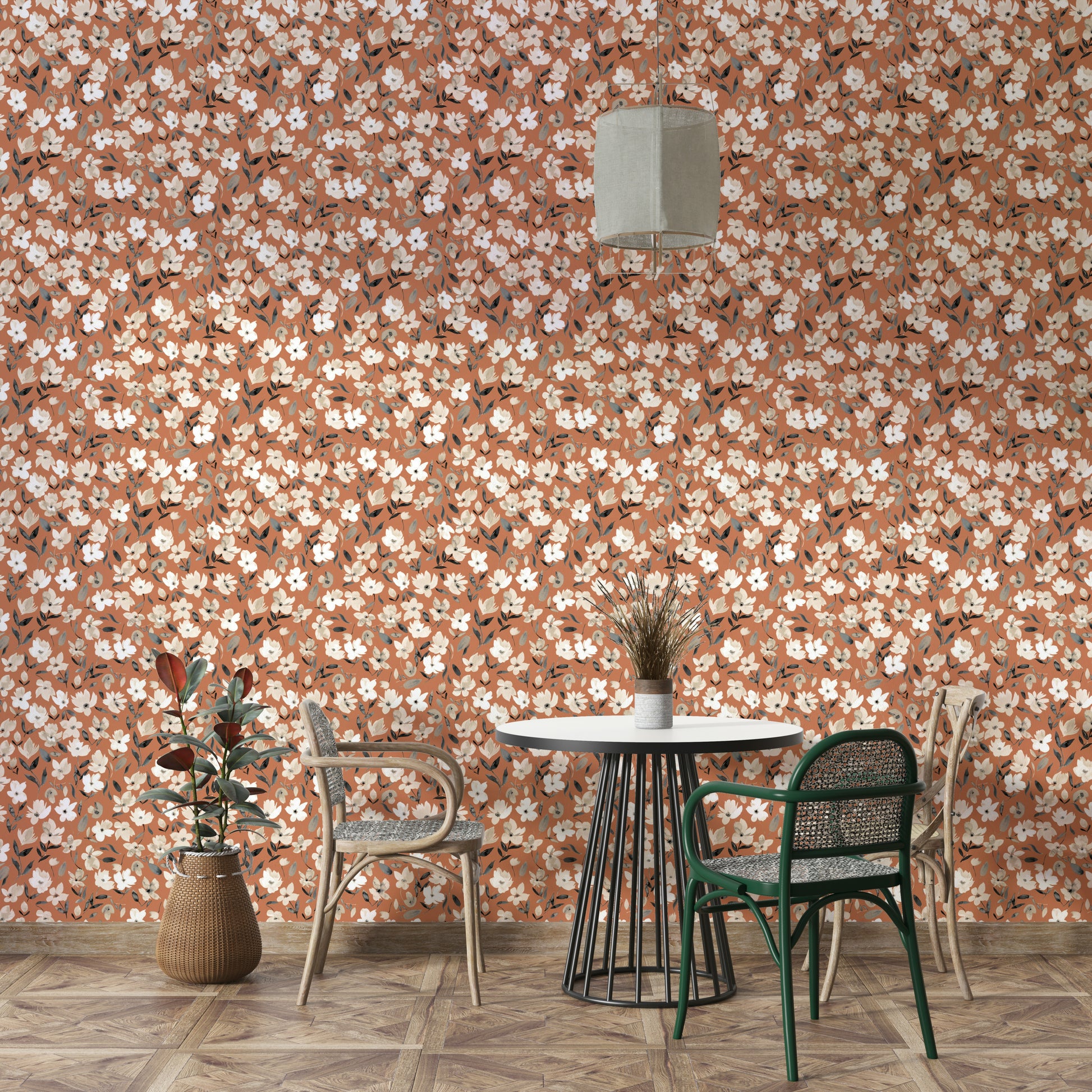 Terracotta flower wallpaper for earthy interiors

