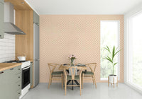 Vibrant terracotta woven check wallpaper with jungle-inspired design

