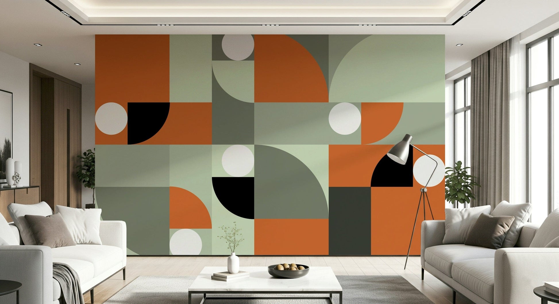 Neutral-toned mural featuring a terracotta and gray palette perfect for cozy, modern spaces.