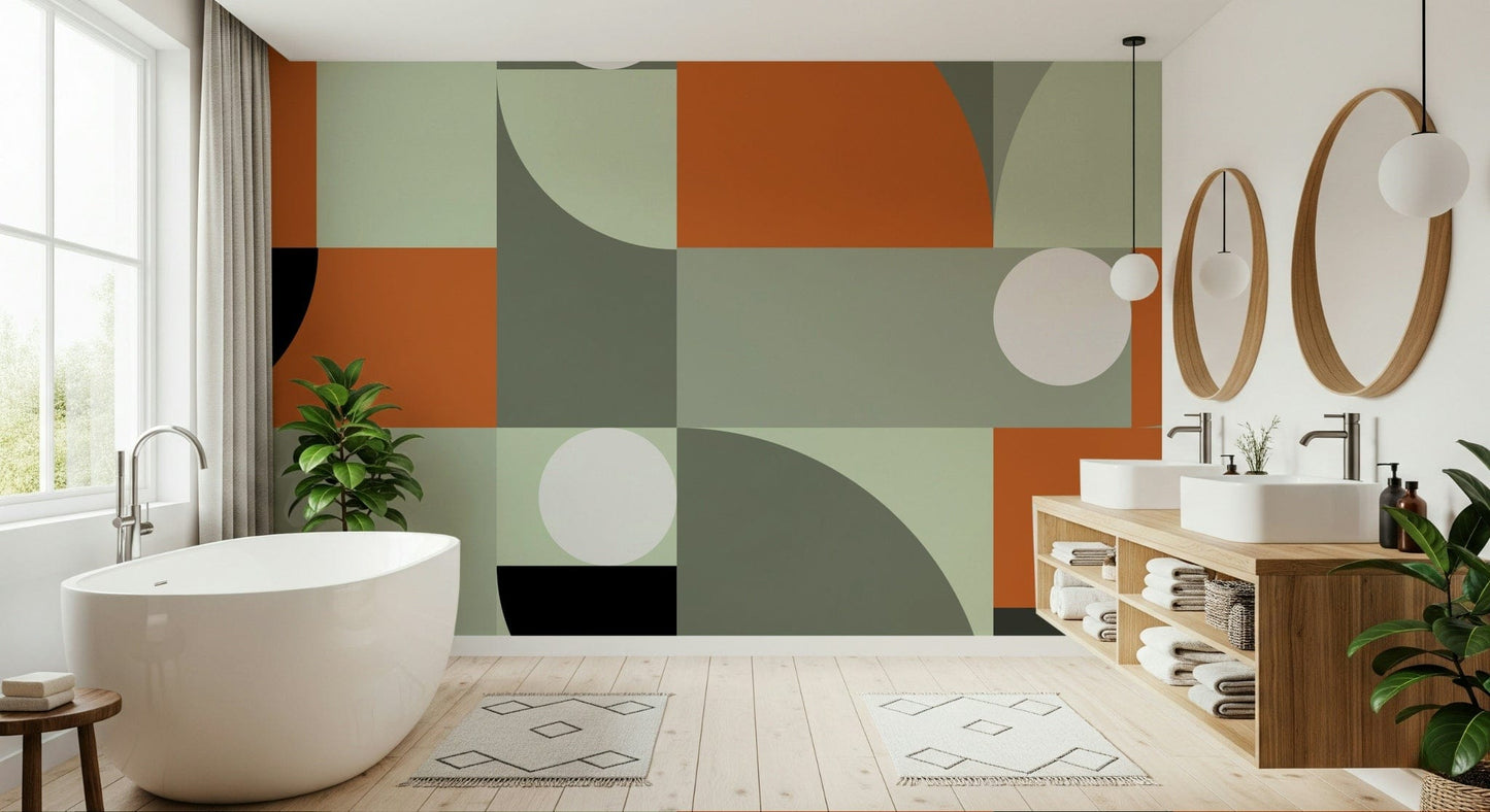 Elegant wall mural with terracotta and gray color blocks for a modern minimalist look.