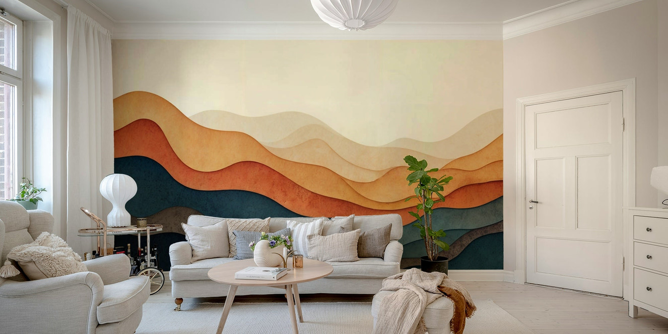 A wall mural of a peaceful layered pattern.

