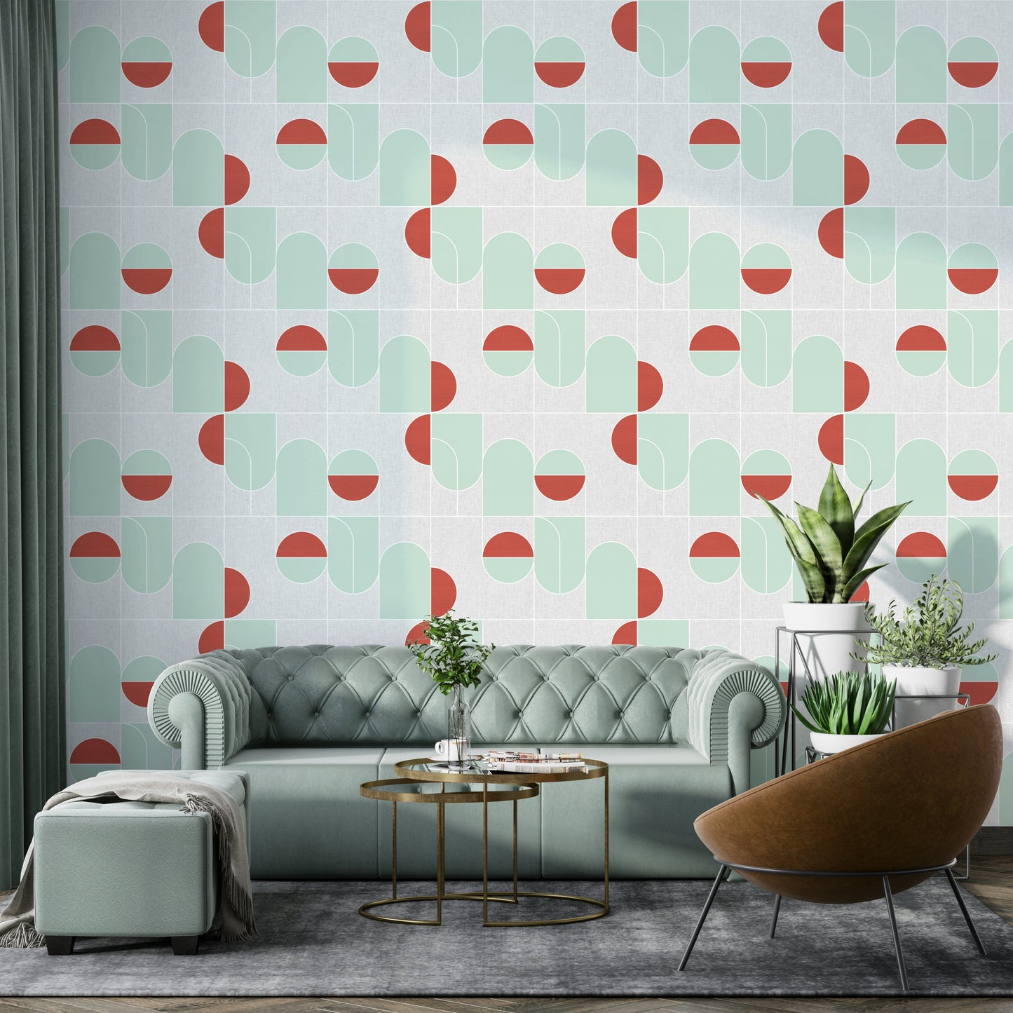 Terracotta & Mint Geometric Wallpaper⁠
