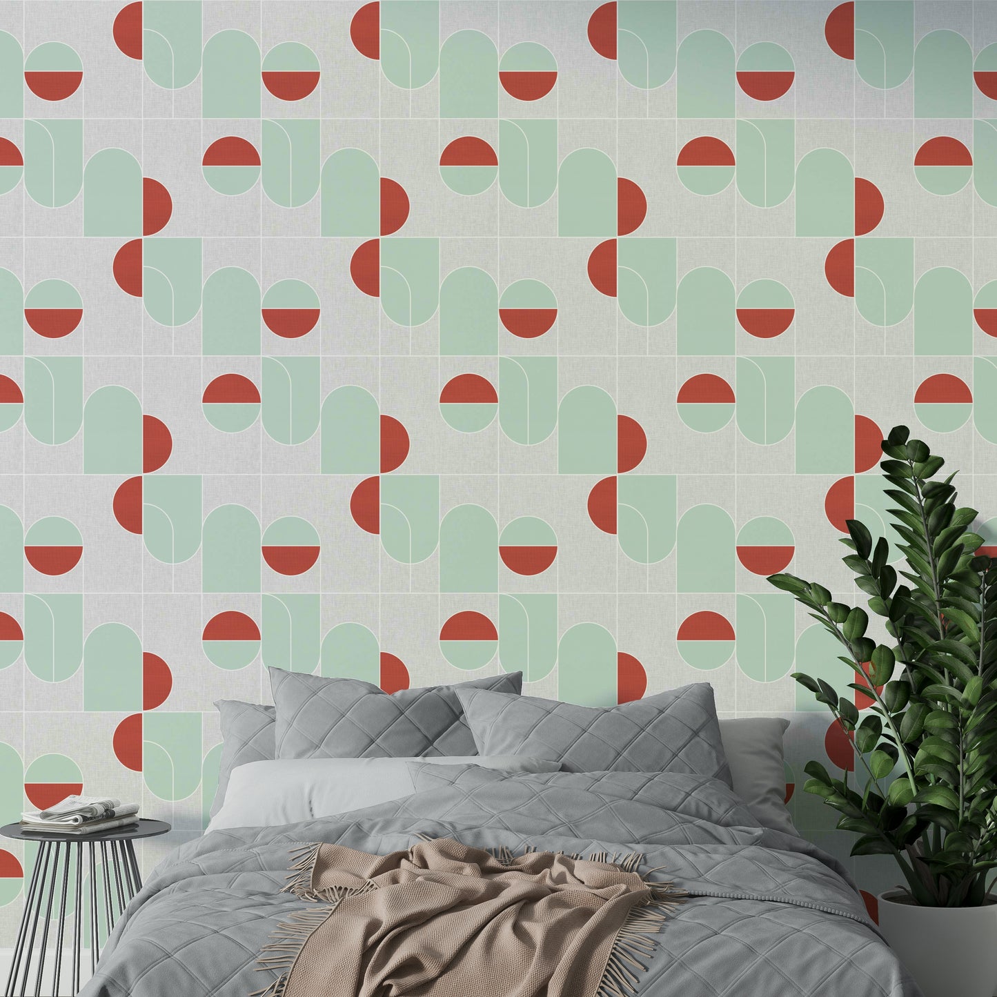 Terracotta & Mint Geometric Wallpaper⁠