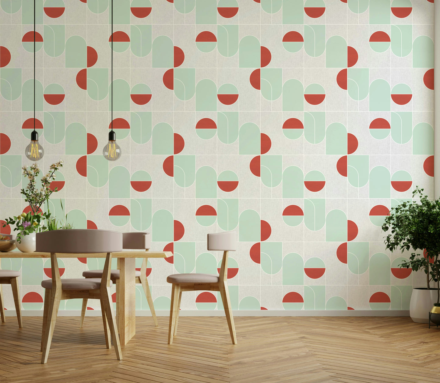 Terracotta & Mint Geometric Wallpaper⁠