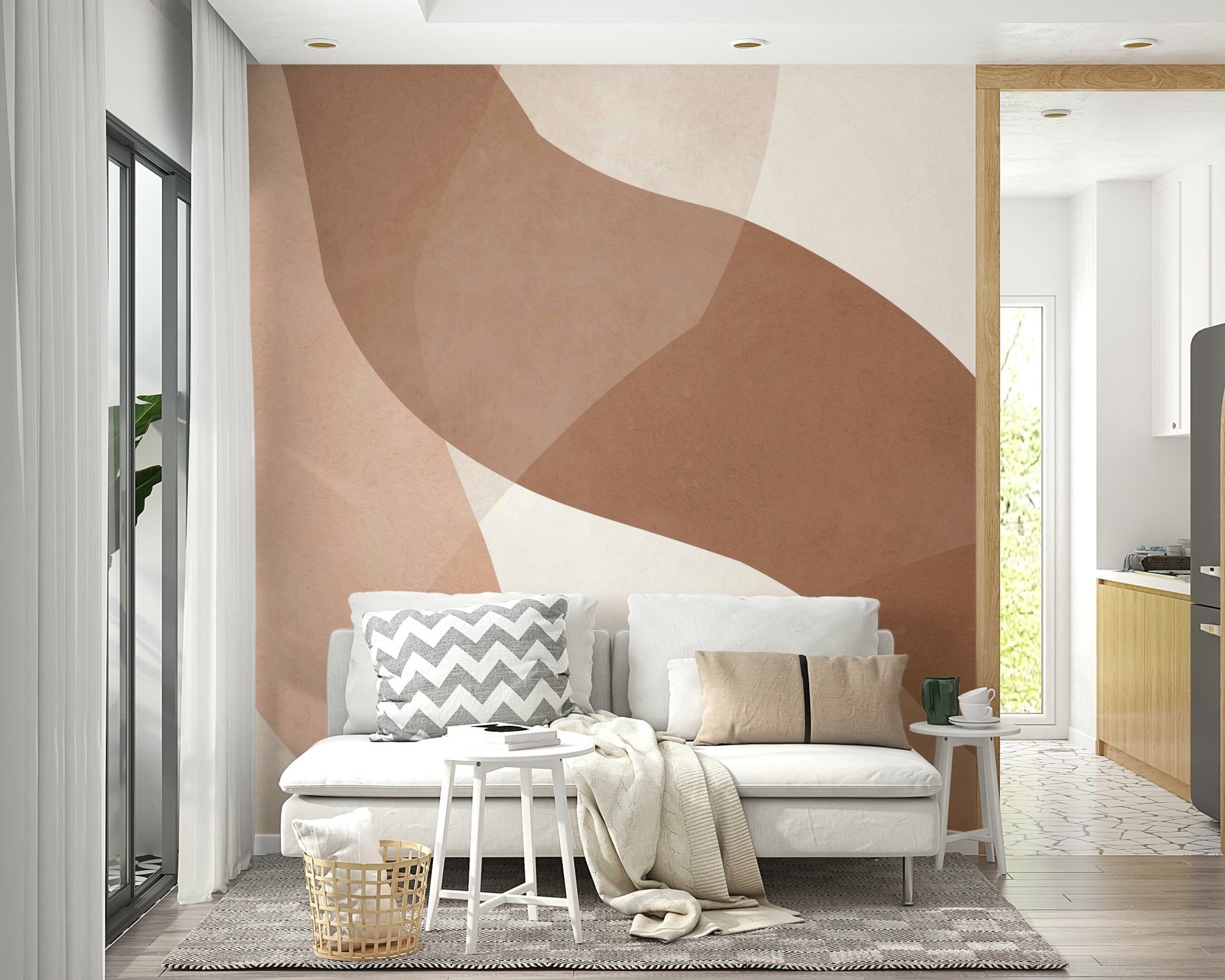 The design is in a warm, terracotta color scheme.

