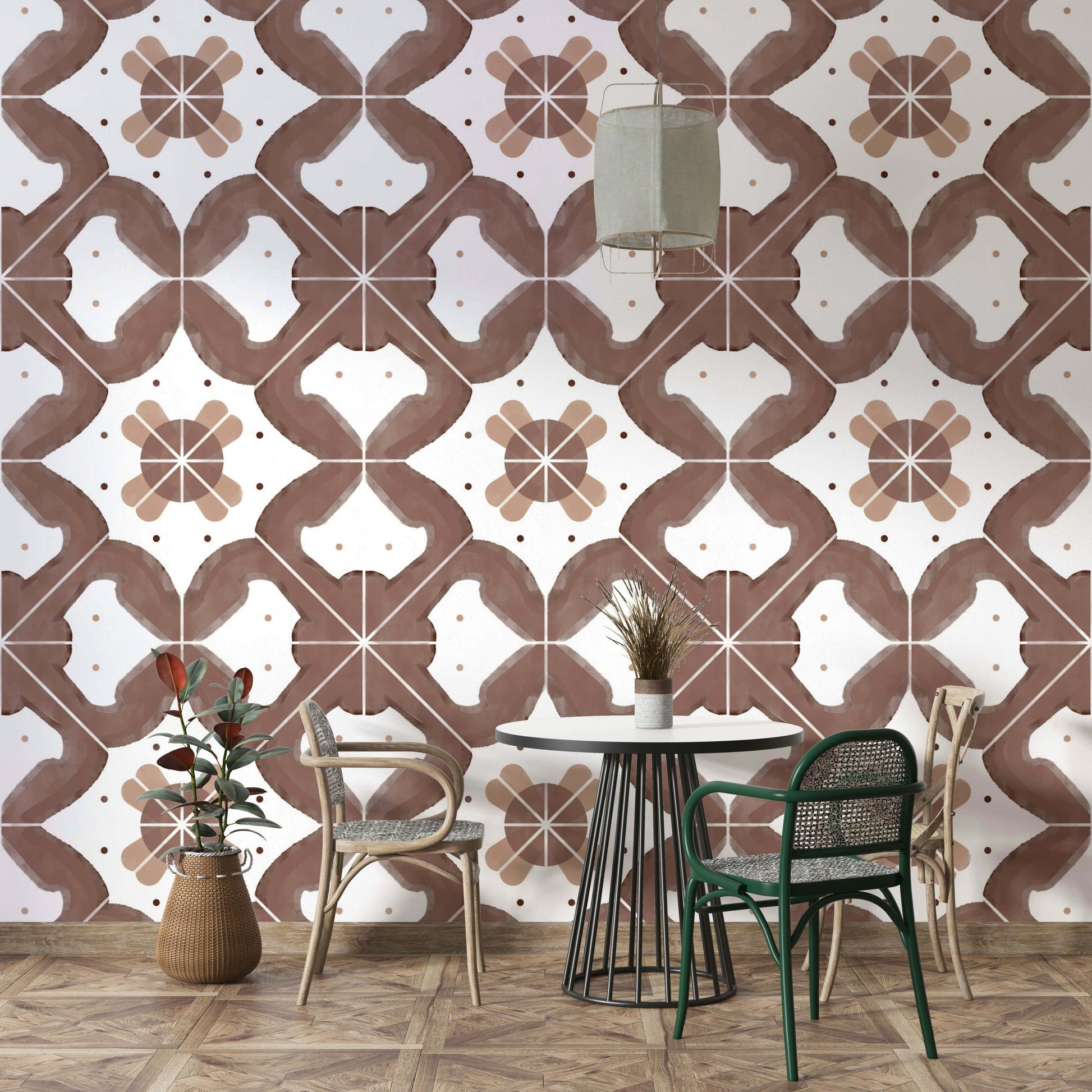 Tile-style wallpaper in a terracotta color palette

