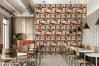 Geometric terracotta mural wallpaper


