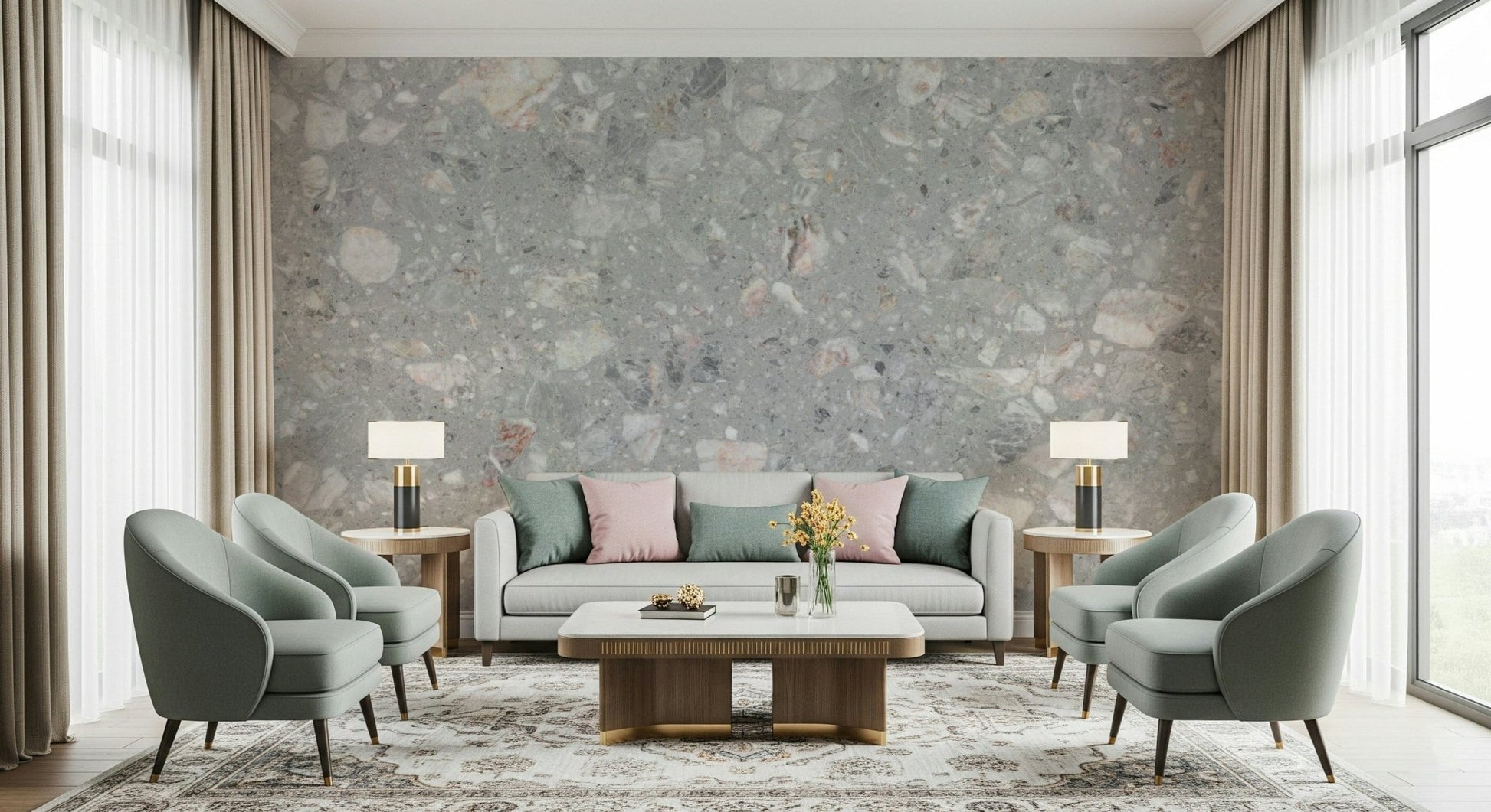 Elegant Natural Stone Tile mural. Grey and earthy tones.