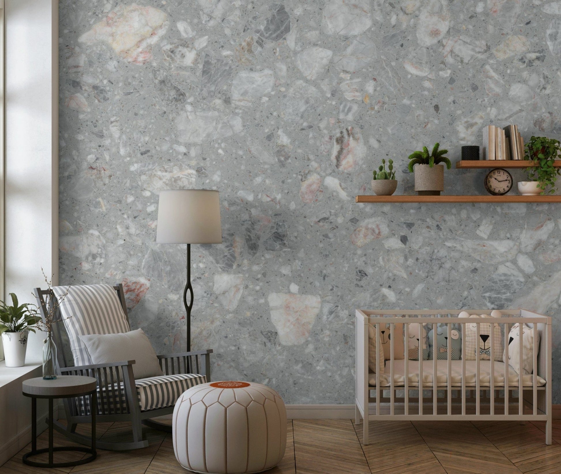 Mosaic Terrazzo Cement wallpaper. Coarse grain backdrop.