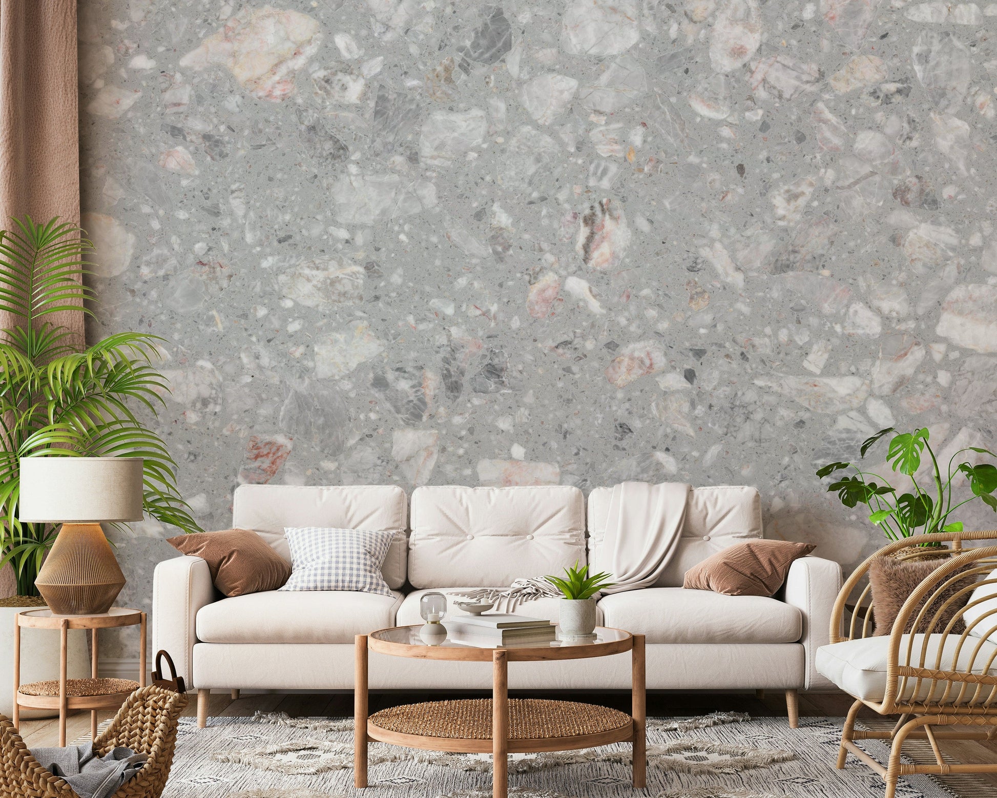 Industrial style Terrazzo Cement wallpaper. Mixed color chips.