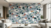 A calming abstract design wallpaper mural that defines a space.