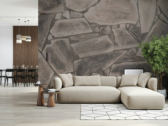 Living room Tessellated Stone Wall Mural geometric stone pattern surface