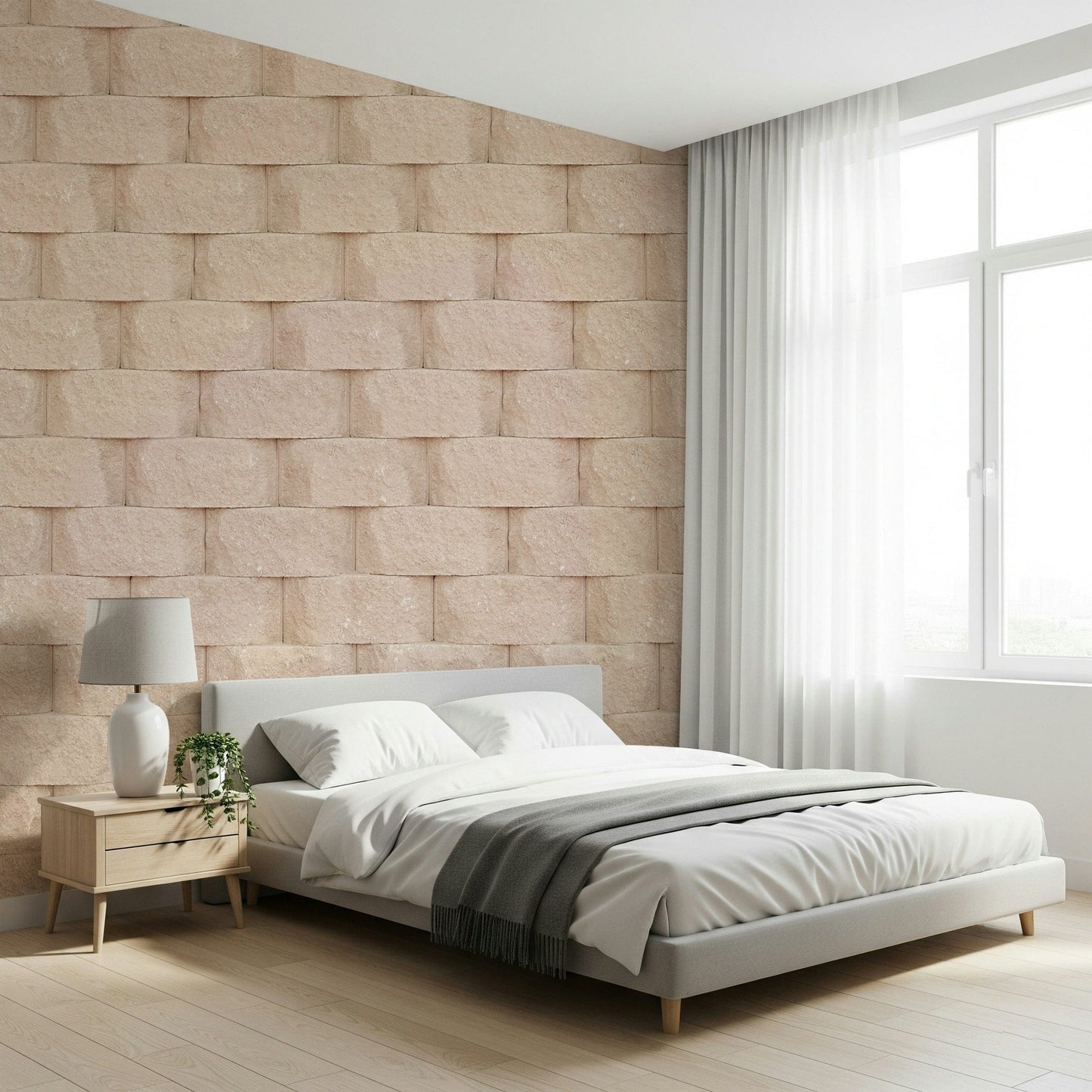 Wall mural featuring natural imperfections and uneven whitewashed surfaces for farmhouse or Scandinavian décor.
