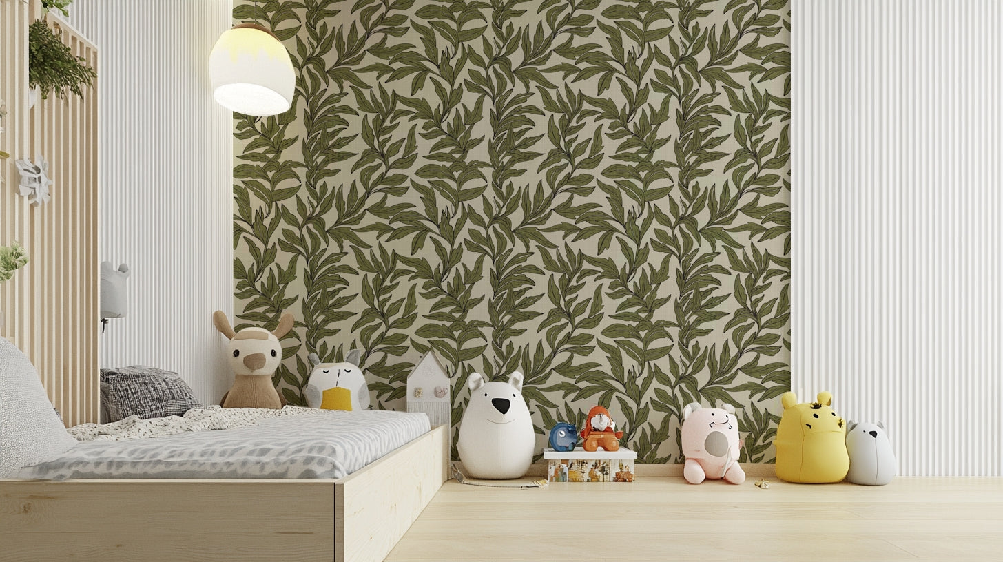 Textured botanical escape wallpaper with leafy design


