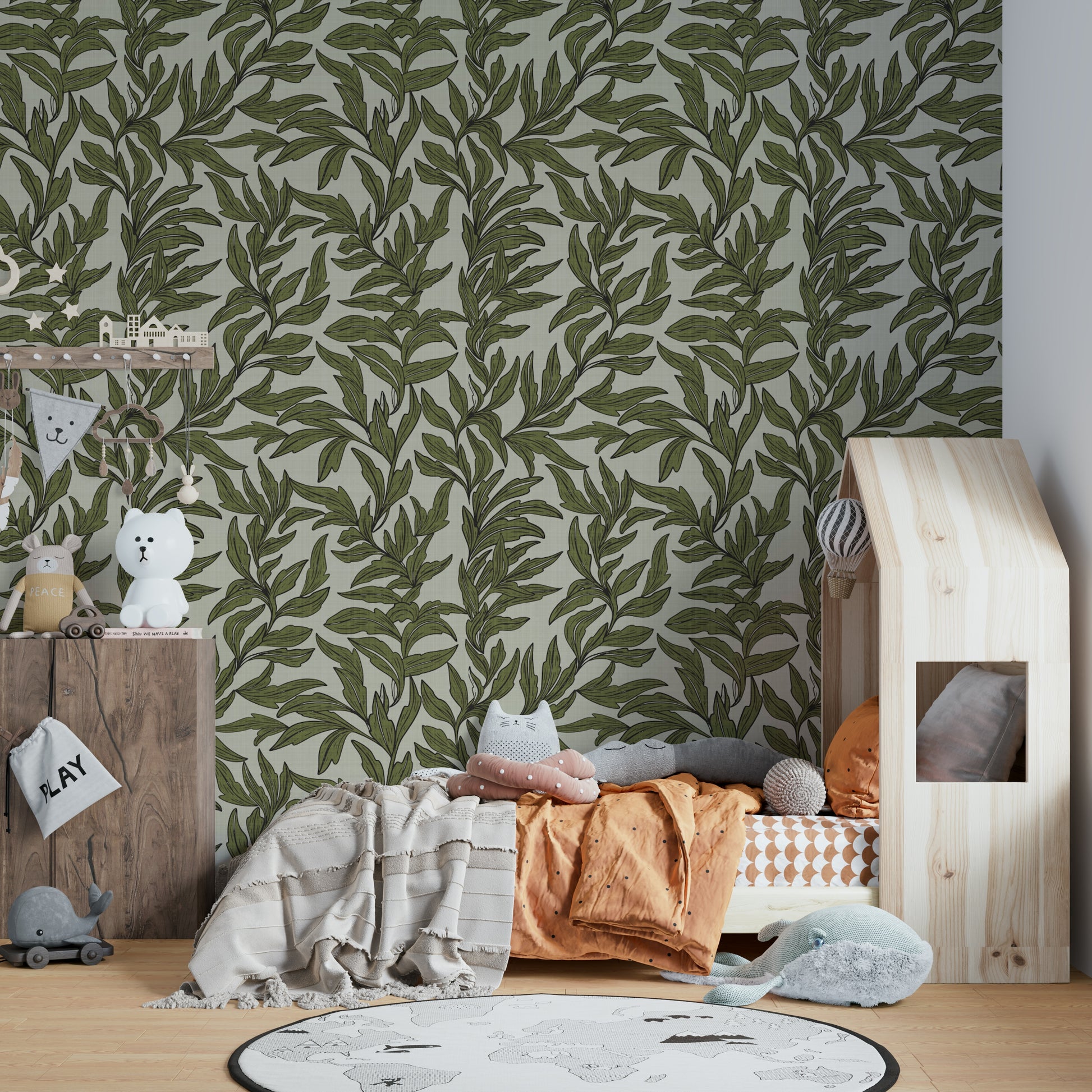 Green escape wallpaper featuring plant illustrations

