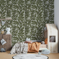 Green escape wallpaper featuring plant illustrations

