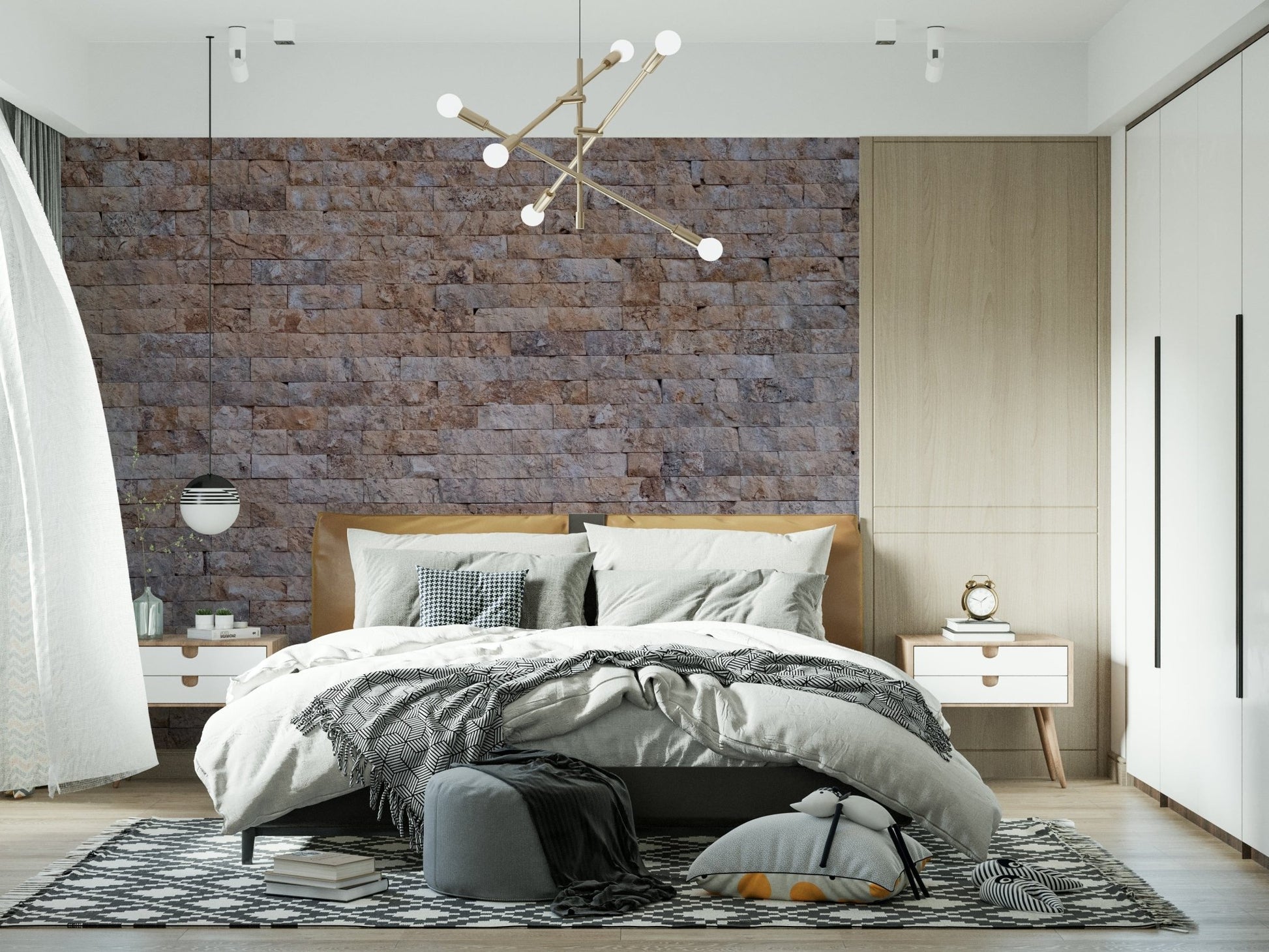 Industrial-style wall mural showcasing rough red brick and natural aging effects.