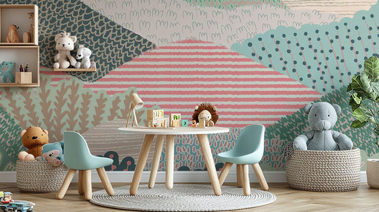 Textured Landscape Mural adds a playful nature vibe to kids rooms