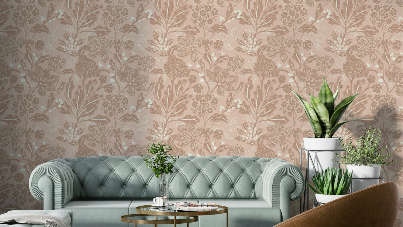 Textured Terracotta Blooms wallpaper with raised floral details

