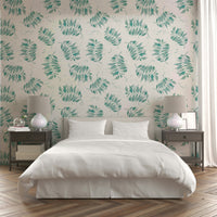 Hand-drawn palm leaves in calming aqua wallpaper

