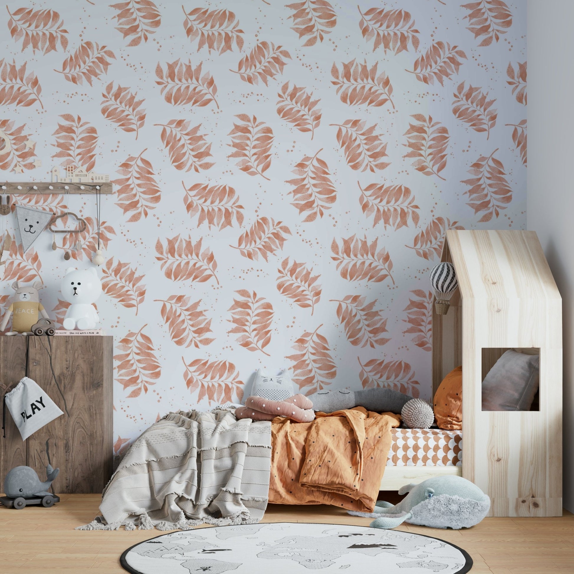 Terracotta wallpaper with palm leaf watercolor design

