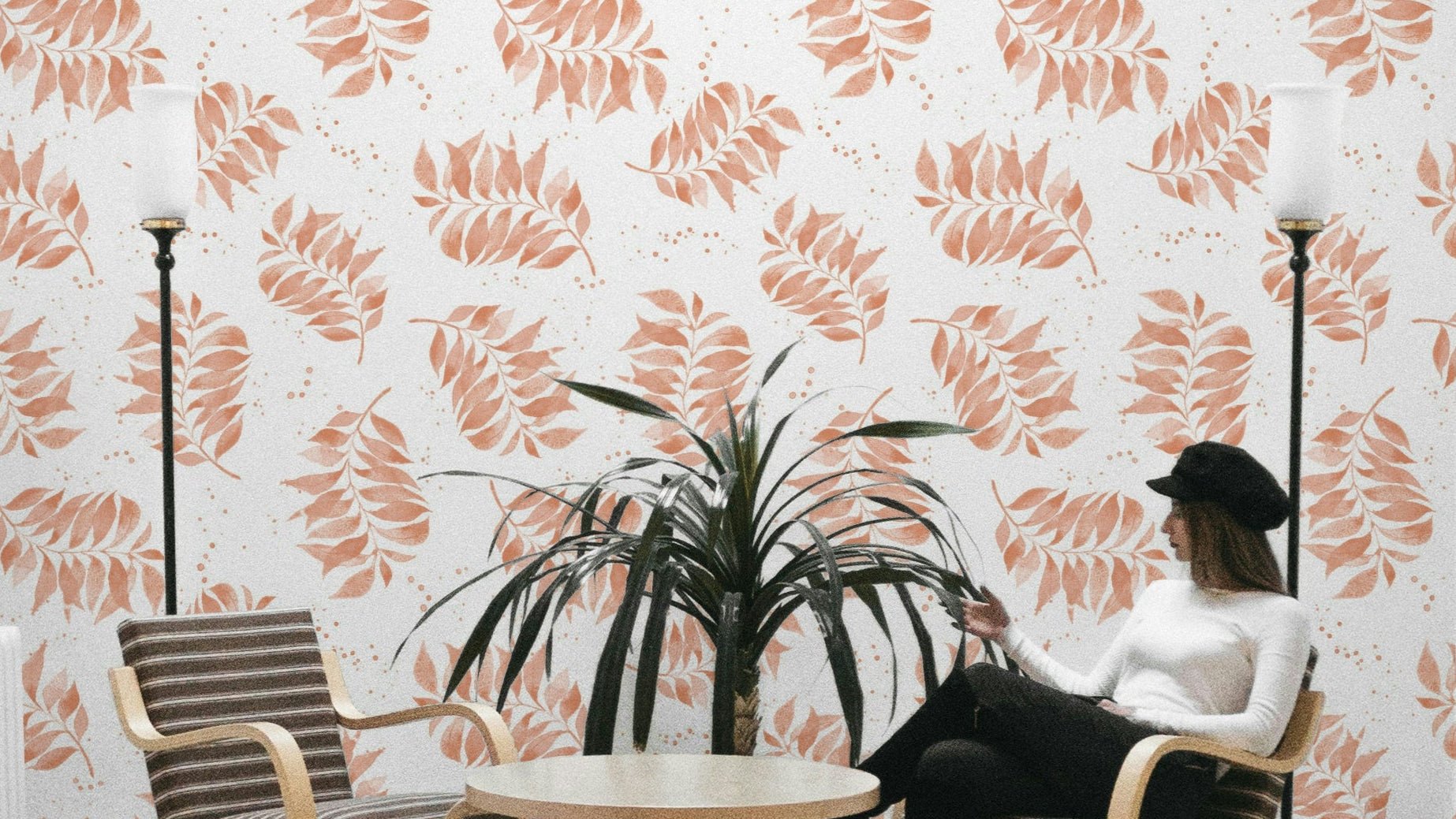 Textured watercolor palm leaf wallpaper in terracotta

