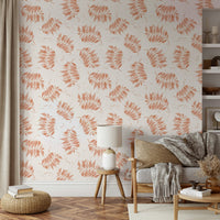 Textured palm wallpaper in warm watercolor tones

